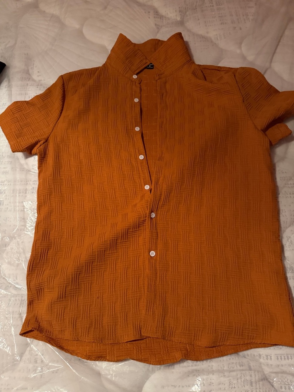 Men's Short Sleeve Textured Shirt - Burnt Orange